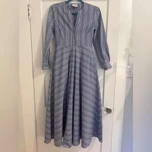 Striped Blue and White Long Sleeve Maxi Dress